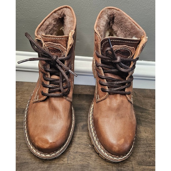 Pajar Women's Brown Faux Fur Leather Waterproof Lug Sole Canada Combat 6.5 - Picture 7 of 12